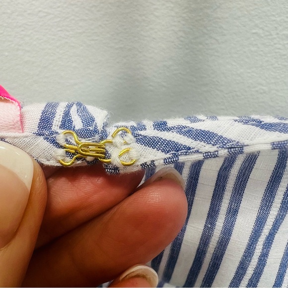 LILLY PULITZER Ellis Peplum Blue Stripe Eyelet Ruffle Sleeveless Top Blo… - Picture 10 of 13